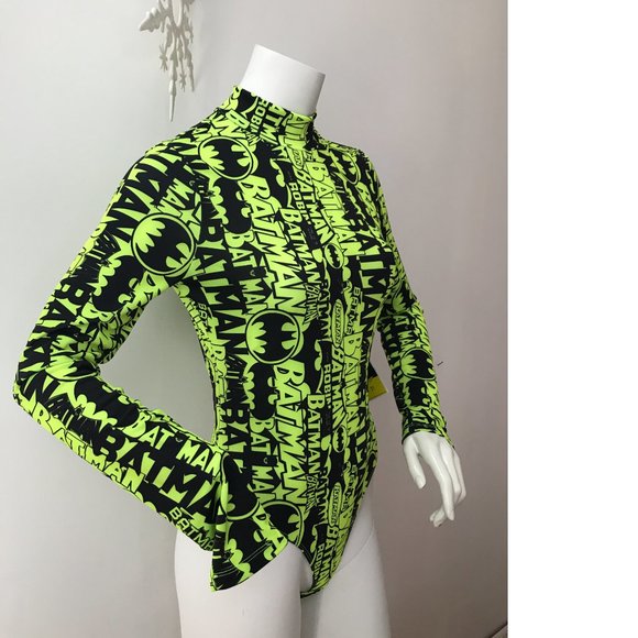 F21 DC Comics trendy lime green neon yellow black bodysuit  Batman Superman NWT - Picture 1 of 7